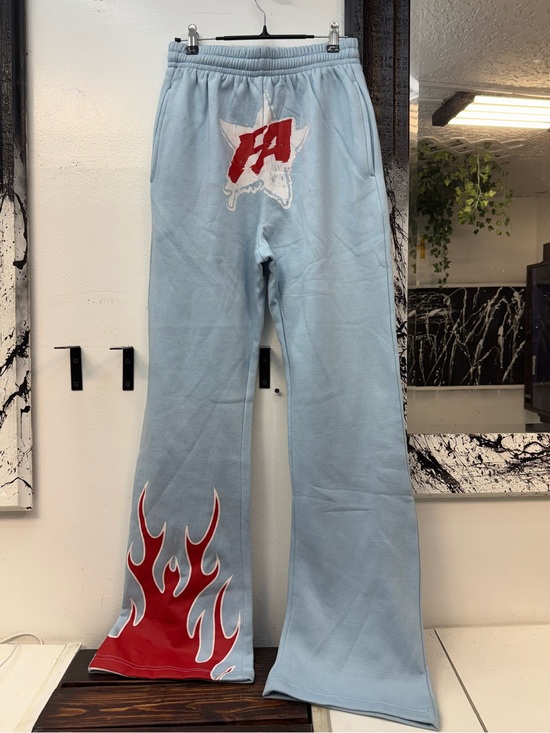 Other - Light Blue Flame Panel oversized Sweatpants with Red FA Logo